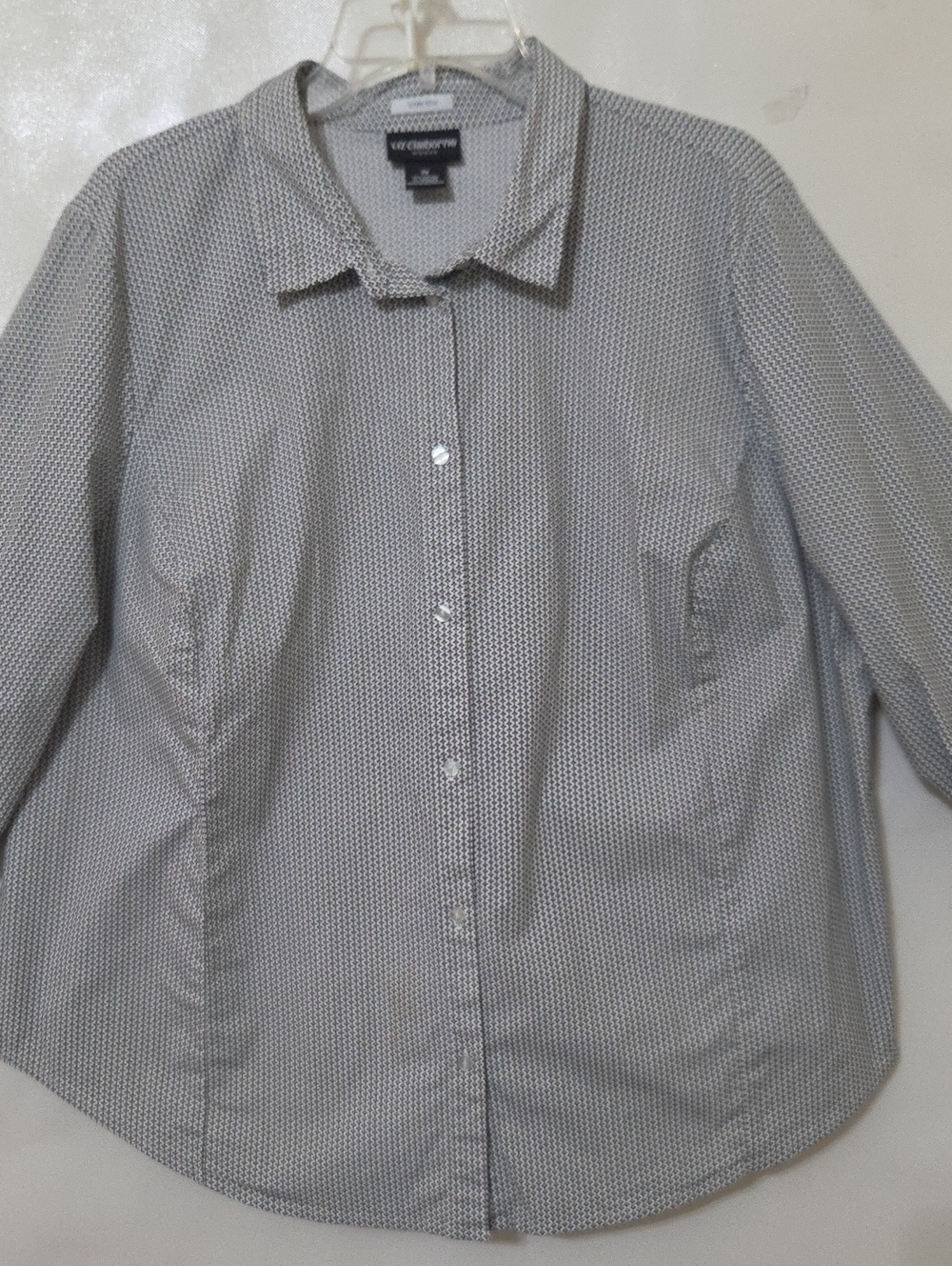Liz Claiborne Woman Black/White Stretch Cotton Button-Up Blouse - Size 2X